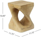 Twisted Solid Wood Accent Table, Hand-Carved Sculptural End Table, 12x12x16 inch Rustic Wooden Stool, Modern Geometric Side Table for Living Room Bedroom, Natural Wood Nightstand Plant Stand - Image 2