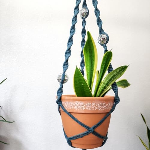 Set of 2 Macrame Plant Hanger Disco ball decor Hanging planters for indoor plants Cool gifts for plant lovers Boho plant pots plant stand indoor Hanging planters for outdoor plants (Peacock Blue) - Image 7