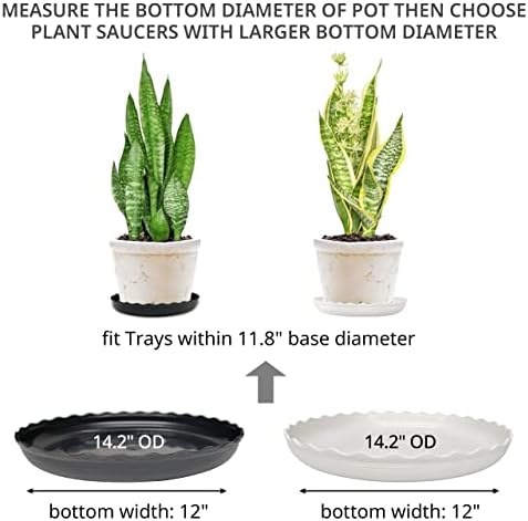 Plant Saucer, 7 Pack 8 10 12 14 15 Inch Durable Plastic Plant Trays for Pots, White & Black Round Plant Pot Saucers, Drip Tray for Indoor and Outdoor Garden (14", for 11 12 Inch Pot) - Image 2