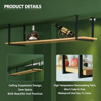 Modern Ceiling Shelf Floating Wine Rack - Ceiling Hanging Holder Storage Shelving Kitchen Pot Pan Shelves Spice Rack Organizer Decoration Display Flower Stand(150x30x40cm) - Image 4
