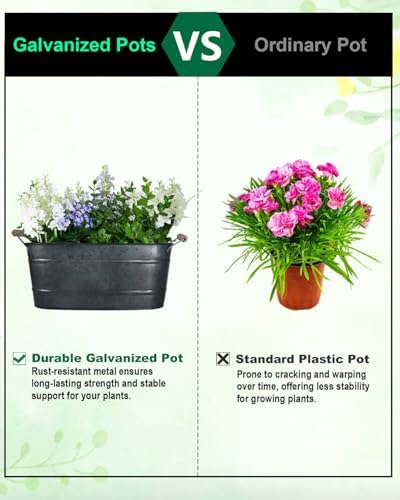 3 Pack 15 Inch Galvanized Oval Planters with Handles, Galvanized Black - Image 6