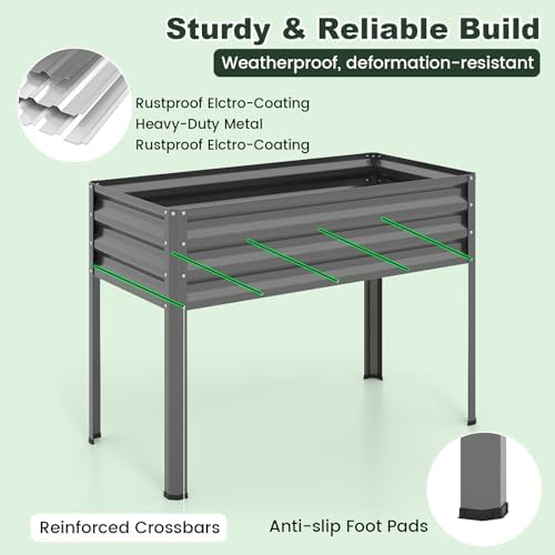 GIANTEX Raised Garden Bed with Legs & Greenhouse Cover, 44x22x60 Elevated Metal Planter Box with Roll-up Door, Outdoor Mini Greenhouse for Vegetable Flower Herb Patio Balcony (Gray,2) - Image 5