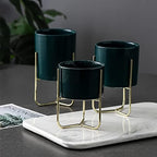 HASMI Plant pots Set of 3 Ceramic Flower pots with Metal Rack Desktop Flower Vases Planters for Succulents Home Gardening Decoration Without Hole Flower Pots (Color : B) - Image 3