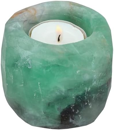 mookaitedecor Natural Fluorite Crystal Tea Light Candle Holder by mookaitedecor