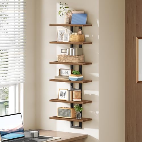 HOOBRO Floating Shelves, 15 Inch Wall Shelf Set of 3, Wall Mounted Storage Shelves 2-Tier, Hanging Bathroom Shelves, for Living Room, Bedroom, Bathroom, Kitchen, Walnut and Black BH32BJP301 - Image 3