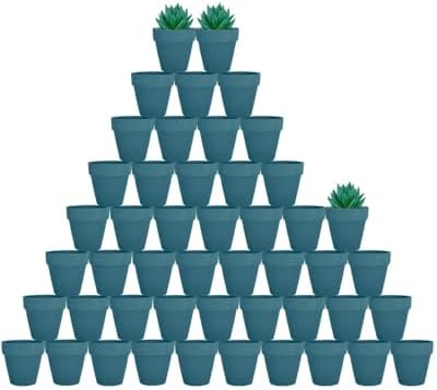 vensovo 48 Pcs 2" Terracotta Pots with Drainage,Steel Blue Clay Pot by vensovo