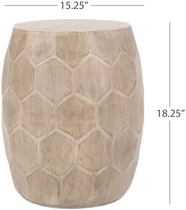 ø15.25'' Concrete Side Table End Table for Outdoor & Living Room, Modern Boho Round Circle Drum Style, Durable and Lightweight, Cement Material, Natural Wood Grain, No Assembly, Natural - Image 2