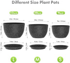 Meowell 12/10/9 inch Large Flower Pots, 3 Set Big Plant Pots for Outdoor Indoor Plants with Water Ripples, Wide Plastic Planters with Drainage Holes and Saucers for Garden House Plants, Speckled Black - Image 2