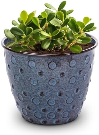 Headwind Ironstone Mandalay - 8" Denim Decorative Planter High-Gloss with Embossed Dotted Pattern & Durable Coated Finish – Lightweight Plant Pot Indoor & Outdoor Flower Pots Use by Robert Allen by Headwind