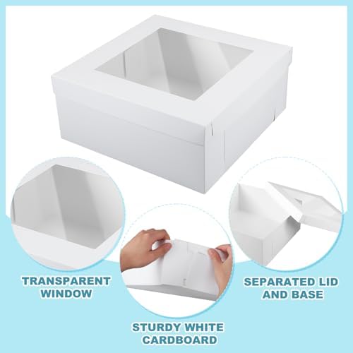 Dispowreath 12 Pcs Half Sheet Cake Box 14 x 14 x 6 Inch Large White Window Rectangle Bakery Cake Box for Pastries, Pie, Cookies, Donuts, Cupcakes Birthday Party Wedding Supplies - Image 3