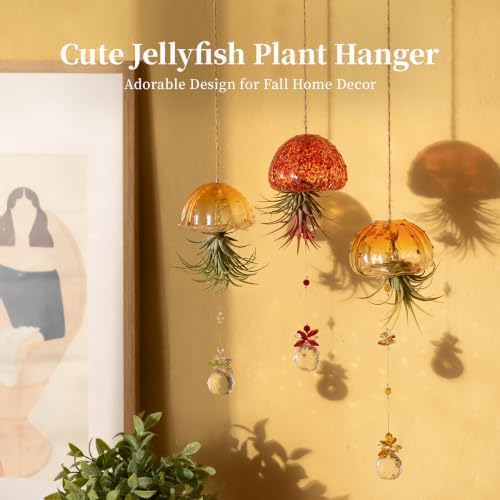Glasseam Fall Glass Jellyfish Decor, 3Pcs Hanging Air Plant Holders - Image 3