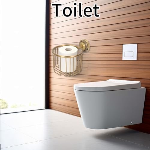 Vintage Toilet Paper Basket, Antique Brass Wall Mounted Tissue Paper Holder with Stable Metal Stand, Bathroom Decor, for Plant, Flowerpot and Roll - Image 4