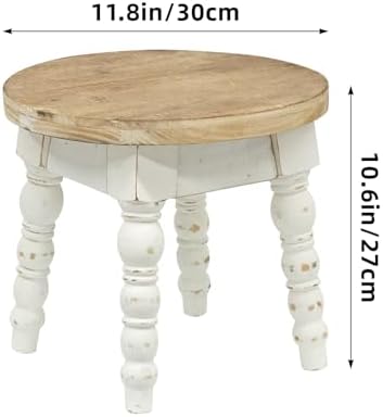 Vintage Solid Wood Step Stool, Round Farmhouse Wooden Stool, Easy Assembly for Kids, Plant Stand or Bathroom Kitchen French Country Shabby Chic Decor - Image 3