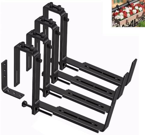 Y&M 4 Pack Window Box Brackets, Adjustable Railing Planter Box Brackets by YM