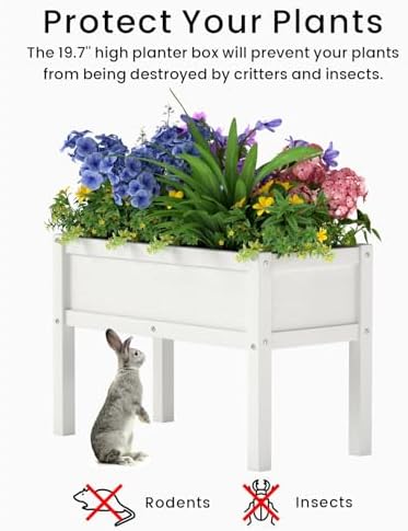 Small HDPE Raised Garden Bed, Elevated Planter Box with Legs, Outdoor All-Weather Planter Raised Beds for Seeds, Herbs, Flowers, Vegetables (White) - Image 6