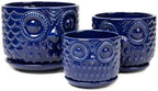 Ceramic Flower Pots, Ceramic Planters with Drainage Hole and Saucer, Modern Round Indoor Succulent Planters with Owl Design, Small to Medium-Sized, Set of 3, Navy Blue - Image 3