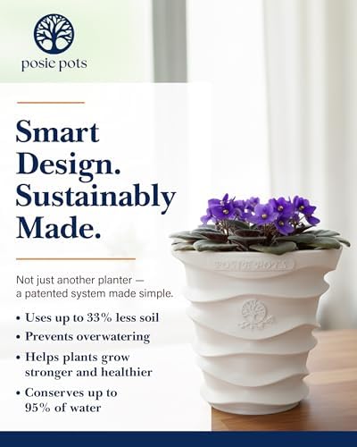 Posie Pot Medium Wave Self Watering Planter for Indoor Plants - 5x5 Inch Patented Pot with 10X Water Reservoir - Modern 3D Printed Desk Planter - Root Rot Free - Eco Friendly, Made in USA, White - Image 4