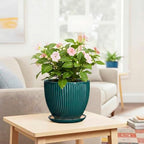 Ceramic Planter, 8 Inch Plant Pots with Saucer, Blackish Green - Image 6
