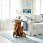 WELLAND Solid Wood Pedestal End Table, 19" H Rustic Accent Table - Image 3