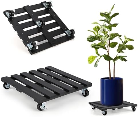 2 Pack Plant Stand with Wheels, 14" Rolling Plant Stand 264 LBS Heavy Duty Wooden Square Plant Caddy with Metal 360° Lockable Caster Wheels for Outdoor Indoor Large Plant Pots, Flower Pot, Patio-Black by PRAQECZ