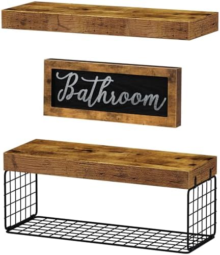 QEEIG ‎Bathroom Shelves with Decor Sign (Brown, 15.7") - Image 6