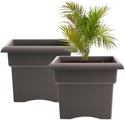 Bloem Veranda 14" Plastic Square Planter Box, Peppercorn, 2-Pack by Bloem
