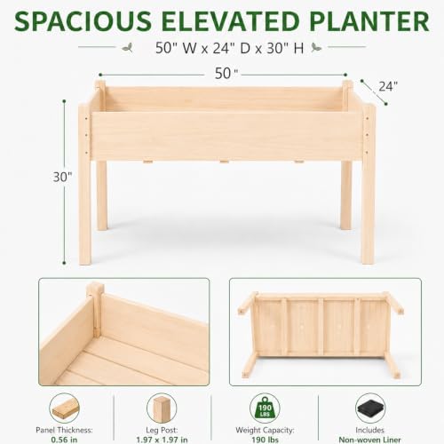 30" H Raised Garden Bed with Legs, Fir Wood Elevated Garden Bed Planter Box - Image 3