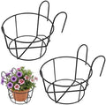 DOITOOL 2 Pcs Hanging Railing Planters 10 Inch Black Metal Plant Hanger for Balcony Fence Porch Deck Flower Pot Holder Baskets for Outdoor Indoor Vertical Garden Accessories by DOITOOL