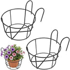 DOITOOL 2 Pcs Hanging Railing Planters 10 Inch Black Metal Plant Hanger for Balcony Fence Porch Deck Flower Pot Holder Baskets for Outdoor Indoor Vertical Garden Accessories by DOITOOL