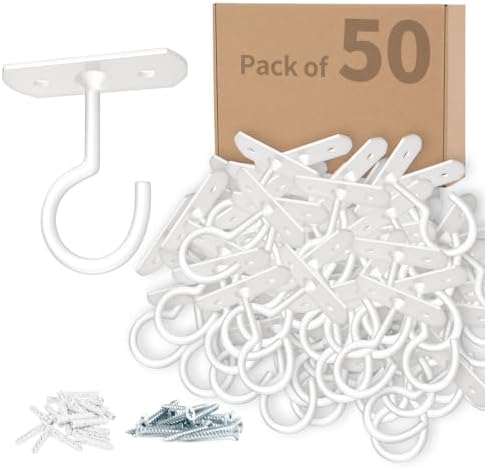 50Pack 2.5inche Ceiling Hooks Bulk for Hanging Plants White by QualityEfficiency
