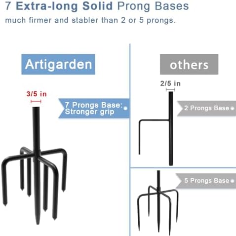 Artigarden 108 inch Outdoor Shepherd Hook with 7 Prong Base (1 Pack), Adjustable Heavy Duty Garden Hanging Stake for Bird Feeder Solar Light Plant Hanger Wedding Decor, Matte Black - Image 4