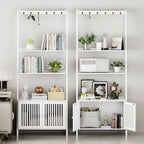 Ladder Shelf with Drawers, Bookshelf 4-Tier Bamboo Bookcase with 6 Hooks - Image 6