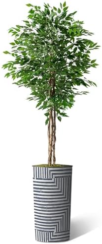 Artificial Tree in Modern Geometric Pattern Planter, Fake Ficus Silk Tree for Indoor and Outdoor Home Decoration - 75" Overall Tall (Plant Pot Plus Tree) - Image 2