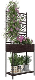 Outsunny Raised Garden Bed with Trellis, Wicker Storage Planter, Brown by Outsunny
