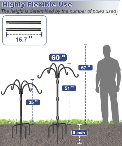 Upgrade 4-Hook Shepherds Hooks for Outdoor with Plastic Tube, 60" Heavy Duty Bird Feeder Pole with 5 Prongs Base, Adjustable Garden Hook for Solar Light, Hanging Plant, Wedding Decor, 2 Pack - Image 3