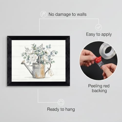 Framed Canvas Wall Art Vintage Peony Bouquet in Watering Can Sage Green Floral Canvas Print Poster Black Frame Wall Decor for Farmhouse Kitchen Botanical Art, Rustic Chic - Inch 12x16 - Image 2