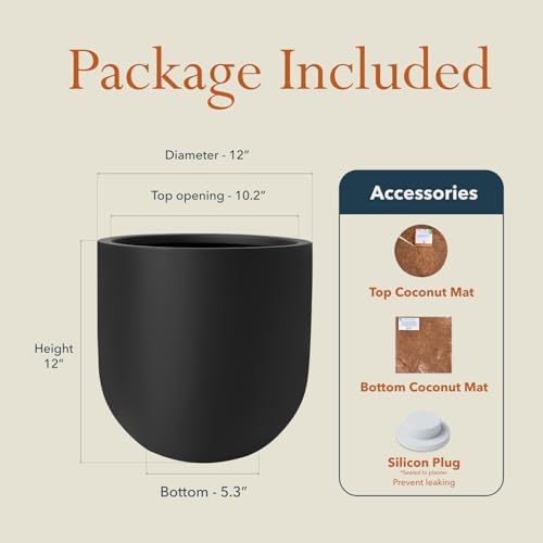 KUTE NEST 12" Premium Arco Fiberstone Patio Planter - Black - Image 3