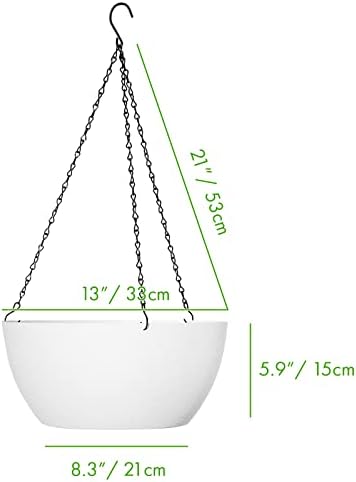 WOUSIWER 13 inch 2Pack Large Hanging Planters for Outdoor Indoor Plants with Drainage Holes and Chain, Round Hanging Flower Pots for Garden Home Porch Decor, White - Image 7