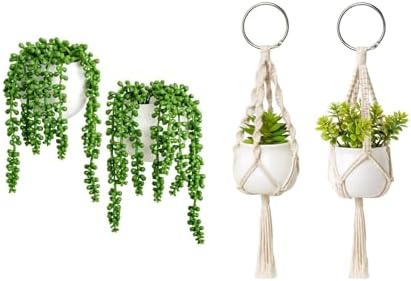Dahey Mini Macrame Plant Car Accessories and Wall Planters with Fake String of Pearls Plant for Plant Lover Indoor Garden Office Decor by Dahey