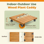 Jurax 2Pcs Wood Plant Caddy, Rolling Plant Stand, Square, Golden Teak - Image 2