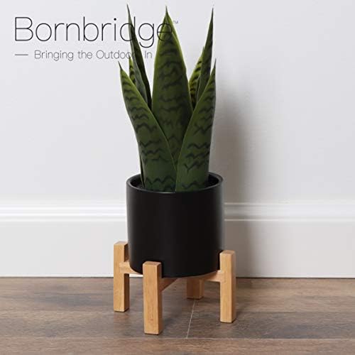Bornbridge Artificial Snake Plant with Mid Century Plant Stand - Sansevieria Plant in Modern Planter - Artificial Plants with Indoor Plant Stand - Faux House Plants (Small / 2 Pack) - Image 2