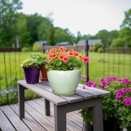 Ceramic Planter, 8 Inch Plant Pot, Crackle Light Green - Image 4