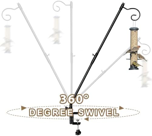 Deck Bird Feeder Hanger for Railing, 31 Inch Clamp on Birdfeeder Poles, Adjustable Fence Deck Hook for Hanging Planter Flower Lantern 2 Packs - Image 4