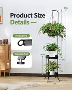 RINBOU 2Pcs Hanging Plant Stand Indoor Outdoor, Space-Saving Corner Metal Plant Shelf 3 Potted Flower Pot Stand, 2 Tier 61" Tall Modern Planter Holder for Patio Garden Balcony Living Room Bedroom - Image 2
