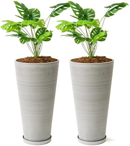 XBrand 28-Inch Tall Round Tapered Planter, Decorative Indoor & Outdoor Plant Pot for Patio, Porch, Garden and Home Decor, Modern Accent Planter, Set of 2, Gray by XBrandHomeGarden