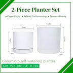 GreenShip Planter Set of 2 (13.8" & 11.8") – Cylinder Planters with Drainage Hole and Planter Saucer, Jun Porcelain Clay & Recycled Resin, Decorate Home,Office & Outdoor,White pots - Image 2