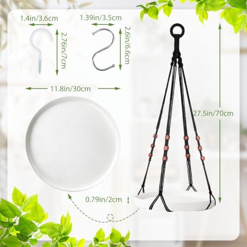 GREANER 2 Sets Hanging Plant Shelf, Black Indoor Hanging Plant Stand with Large Plastic Tray, Flower Pot Holder for Succulents, Cacti, Small Plants - Image 2