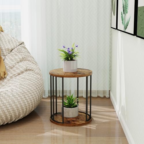 Plant Stand Indoor,small plant stool,Flower Pot Corner stand holder,Mid Century Heavy Duty Metal Tall Home Decor,Modern Round End Table,Small Rustic Display Stand for Living Room,Bedroom(Brown,14In) - Image 2