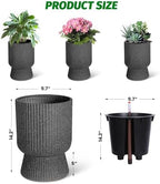 14 Inch Self Watering Planters Set of 2 with Water Level Indicator, Textured Modern Tall Indoor Outdoor Planter Pots, Black Flower Pot with Inner Bucket for Patio, Home, Office - Image 5