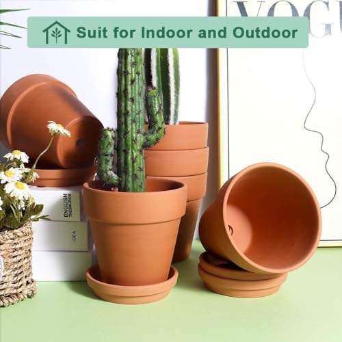vensovo Terra Cotta Pots with Saucer - 6 Pack 5 Inch Clay Pot Ceramic Pottery Planter Cactus Flower Pots Succulent Pot Drainage Hole, Great for Plants, Crafts and Wedding Favor - Image 3